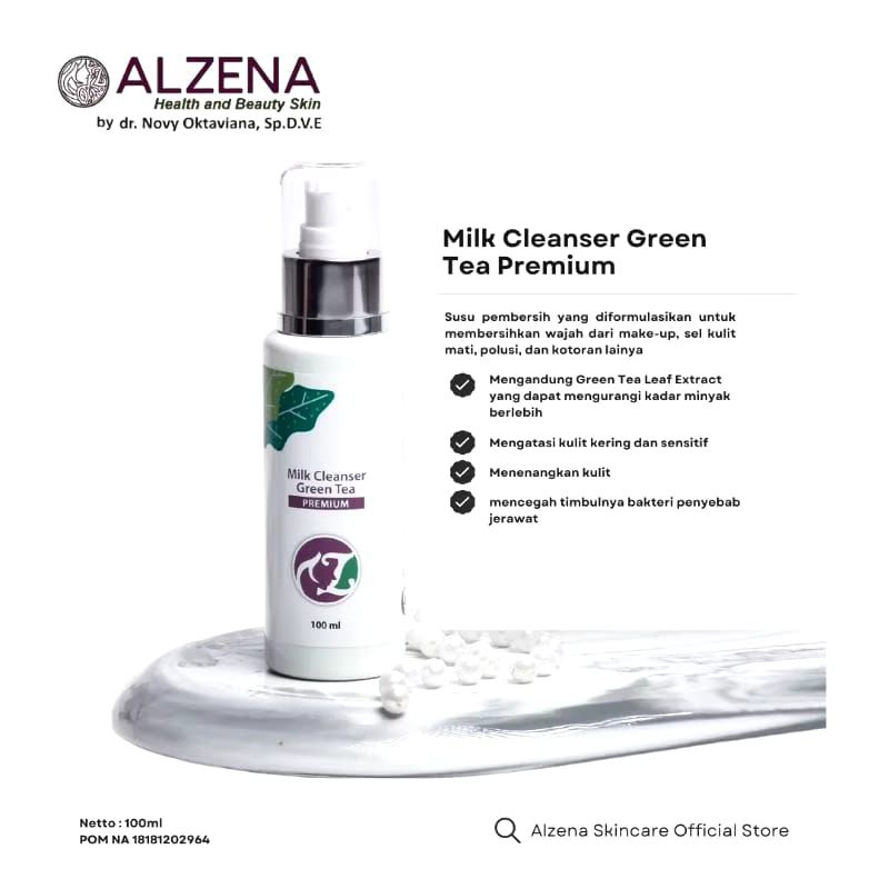 MILK CLEANSING GREEN TEA ALZENA SKINCARE BPOM