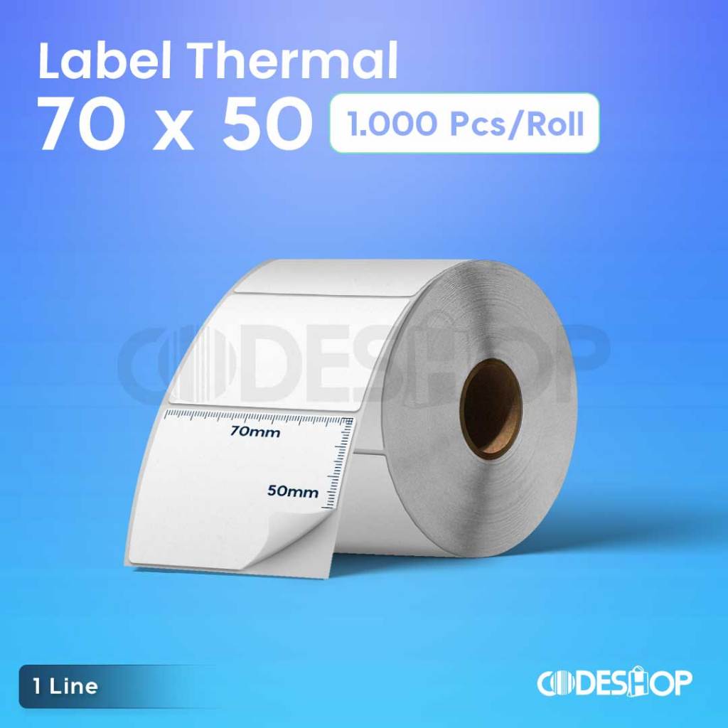 

Stiker Label Thermal 70x50 mm 1 Line isi 1000 Pcs Gap 2mm Perforasi