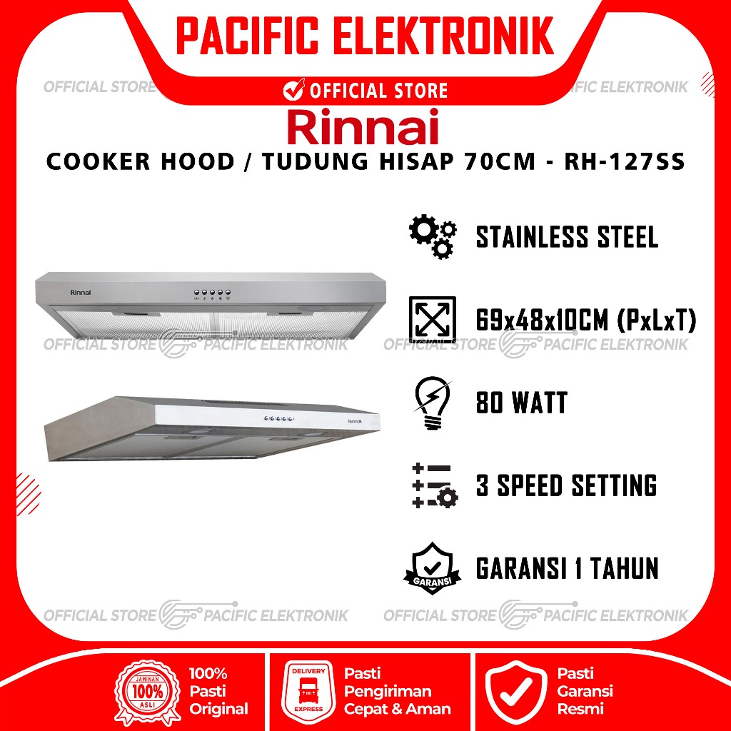 Cooker Hood Rinnai Stainless 70cm RH-127SS / 127SS