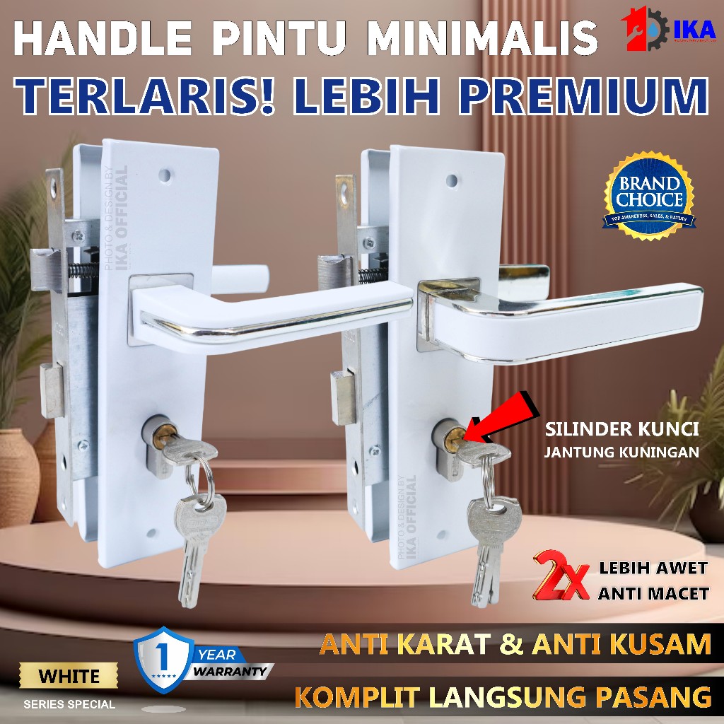 AIGO Kunci Pintu TANGGUNG PUTIH 20 cm / Handle Pintu Medium White Series Premium
