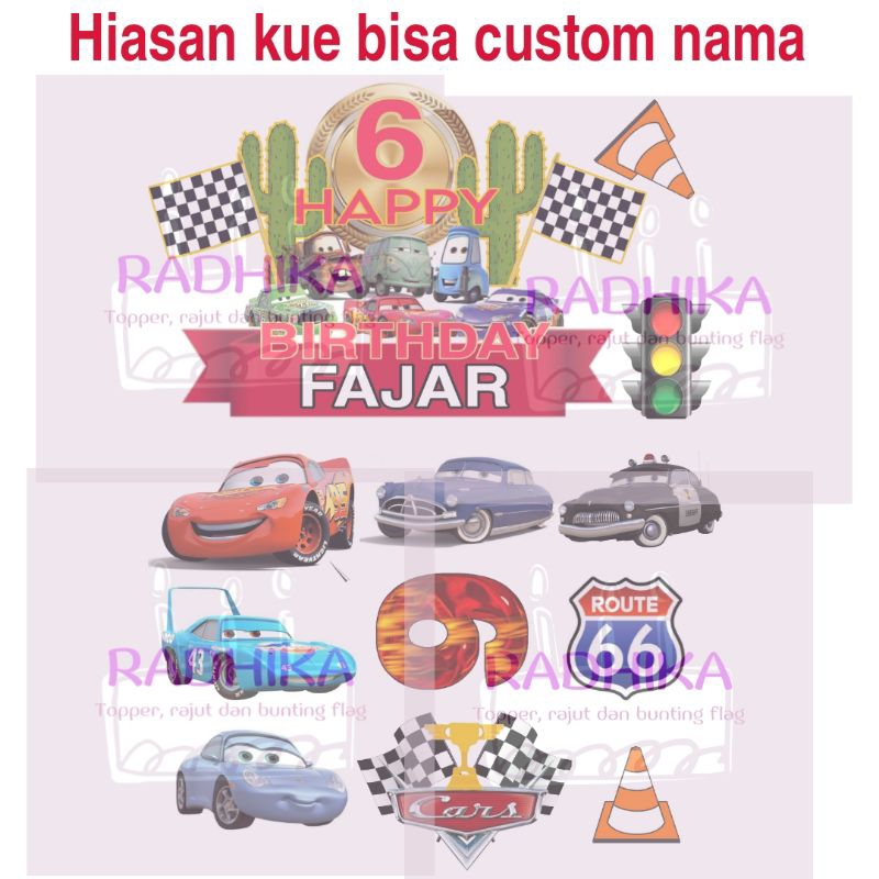 Topper kue Cars McQueen mobil custom nama happy birthday / Khitan