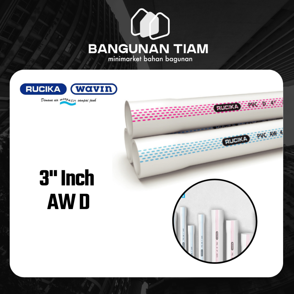 PIPA RUCIKA AW 3" D BATANGAN STANDARD PVC ~ PER BATANG AIR WAVIN BIRU MERAH