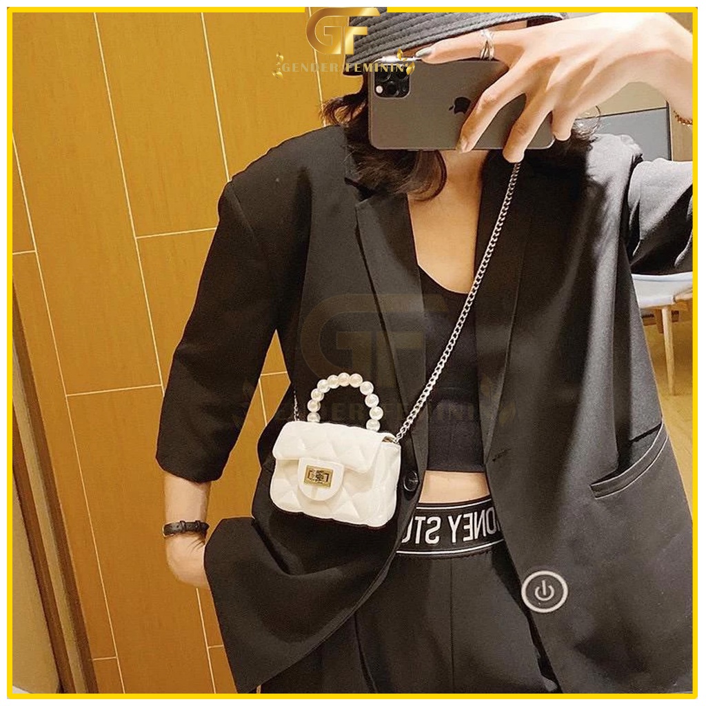 TAS WANITA KECIL MINI JELLY MUTIARA TAS SELEMPANG STYLE SIMPEL MATERIAL PREMIUM
