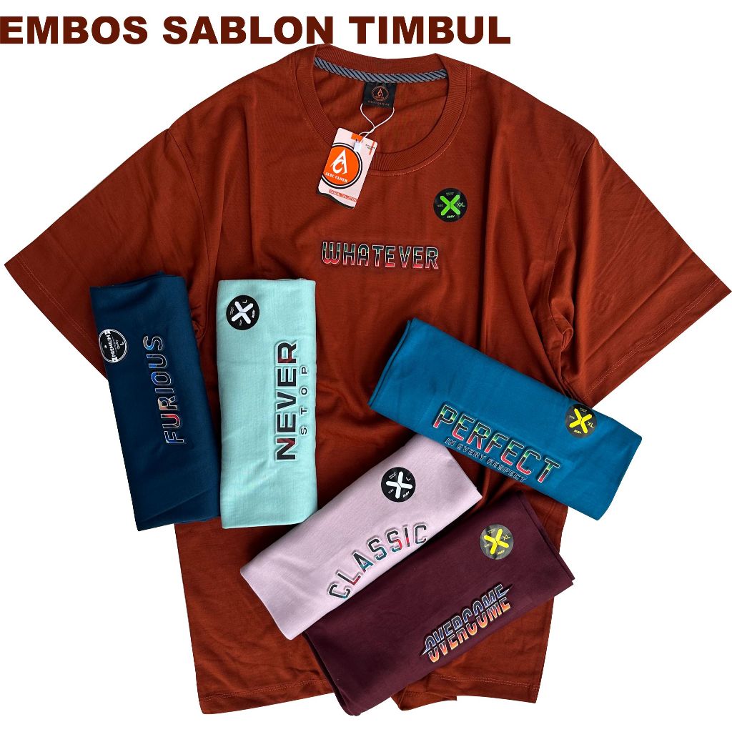 Paket 6 Pcs Kaos EMBOS/SABLON TIMBUL Dewasa Ready Size M L XL XXL XXXL