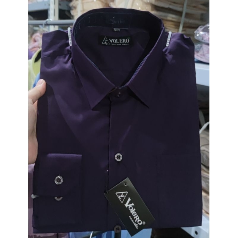 Kemeja Polos Lengan Panjang Pria Volero - Ungu Tua / Ungu Terong