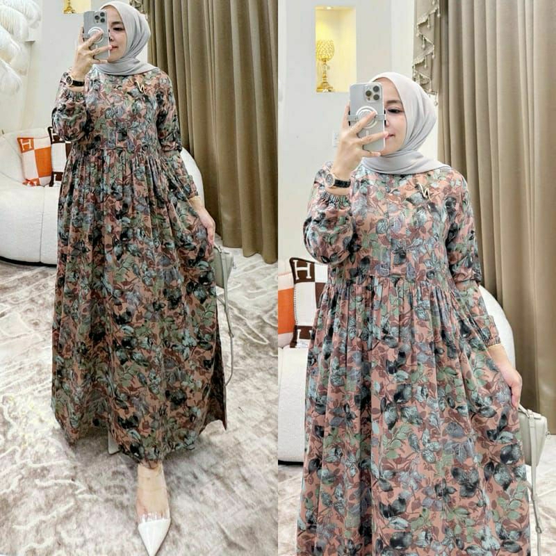 Midi dress wanita motif terbaru batik,anggun midi dress khumaira dress busui