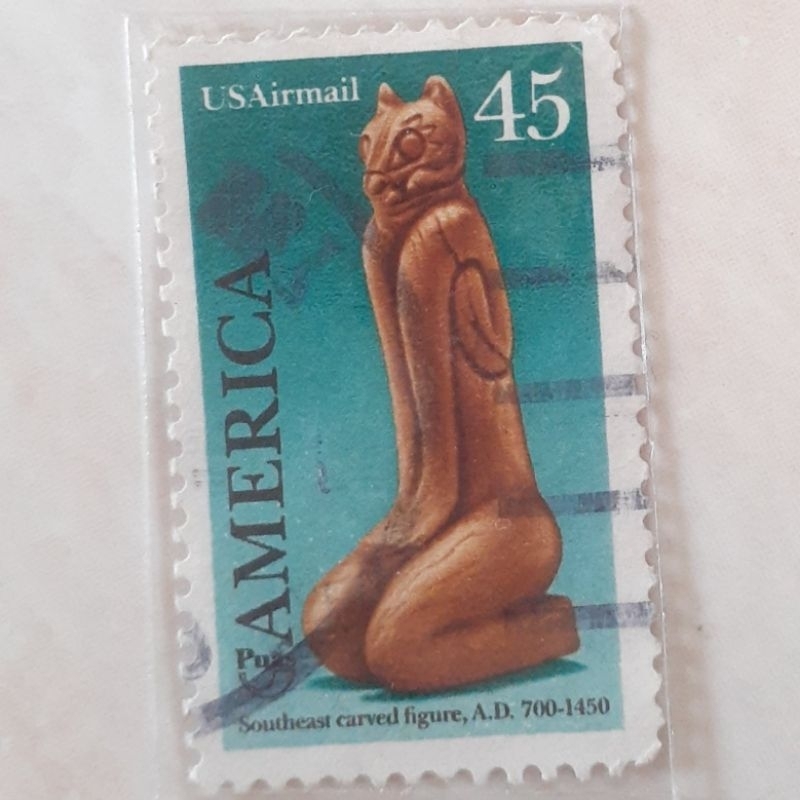 

Perangko USA America: Pre-Columbian Carvings (Calusa Key Marco Cat, 700-1430) Tahun 1989