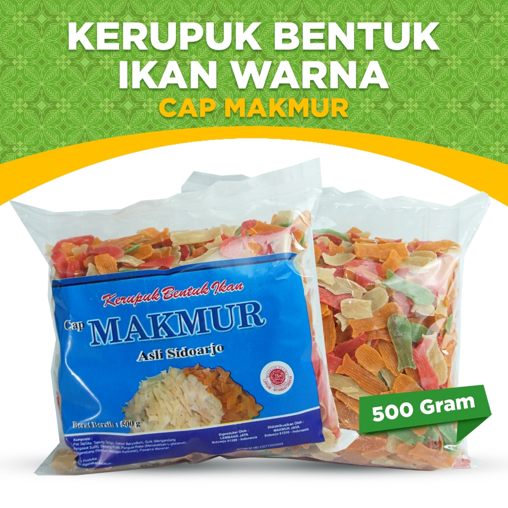 

KERUPUK MENTAH CAP MAKMUR, KERUPUK BENTUK IKAN WARNA GURIH TANPA DIJEMUR