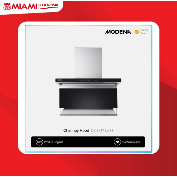 Modena CX 8917 LASS Chimney Hood - Stainless Steel, 90cm, Turbo Motor, Dengan Sensor Gerakan dan Kontrol Sentuh LED
