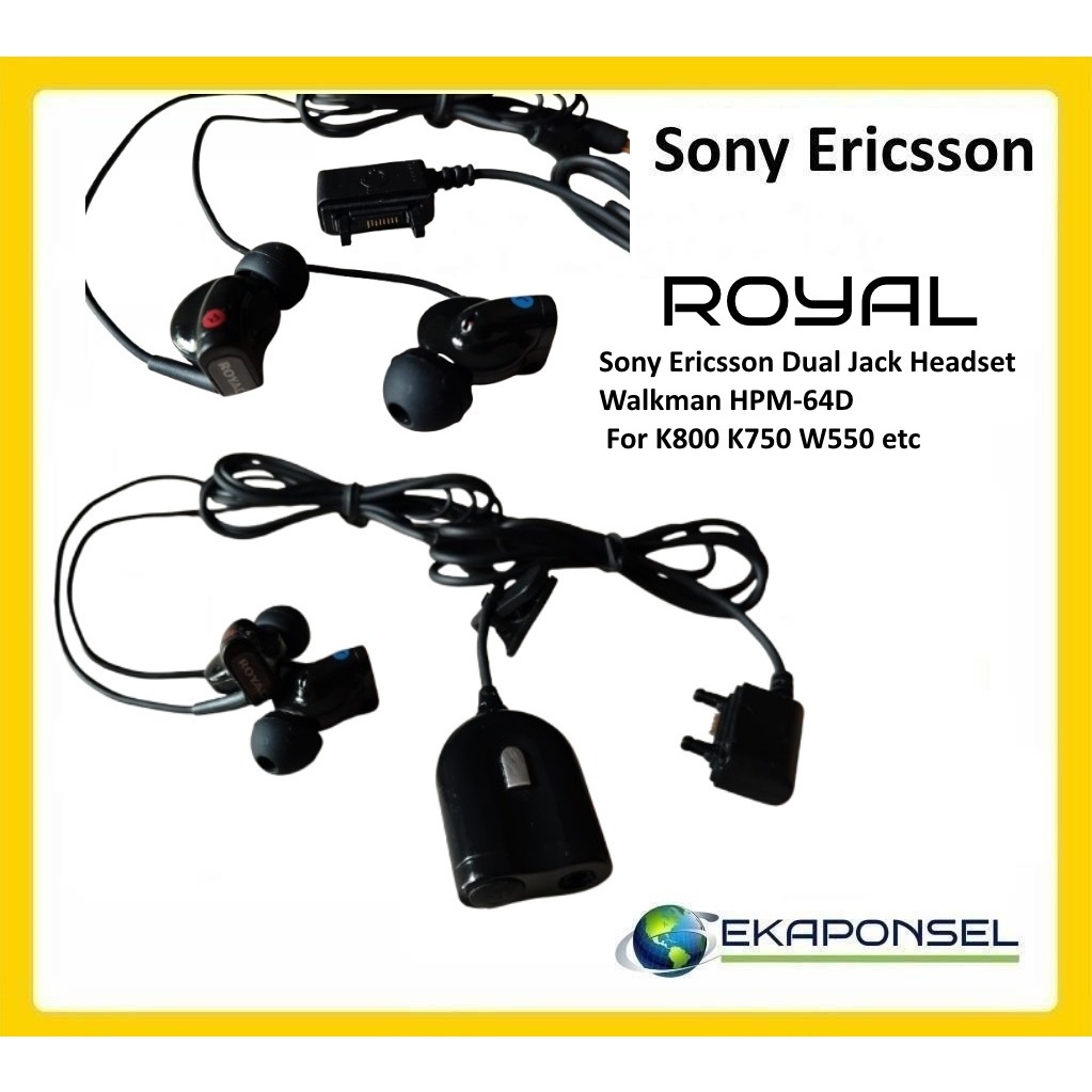 Sony Ericsson ROYAL Dual Jack Headset Mega bass Walkman HPM-64D Original For K800 K750 W550 etc