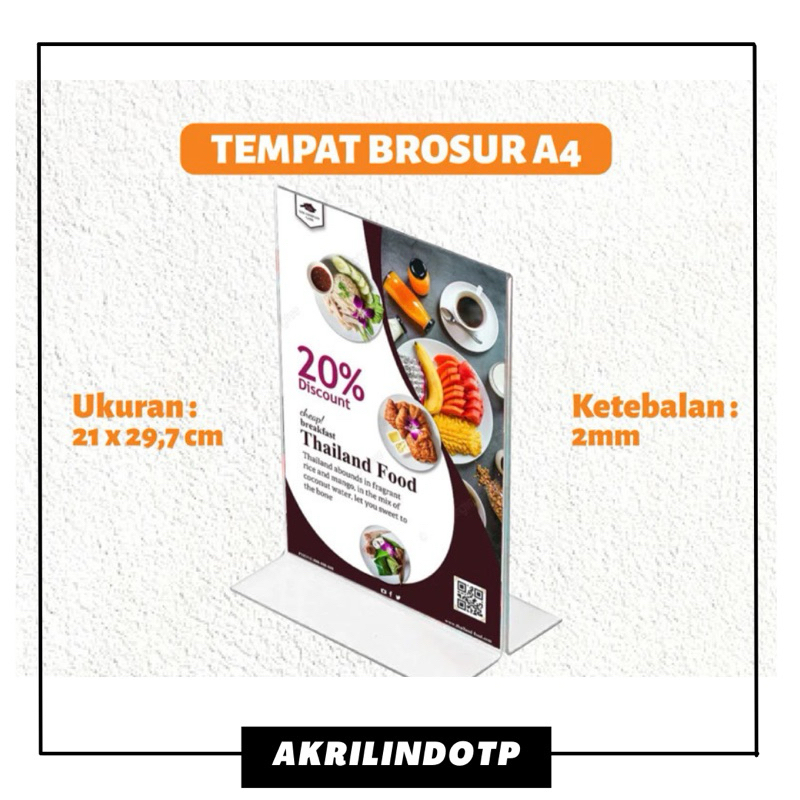 

Tempat Brosur A4 Tempat Brosur Akrilik / Tent Card Holder Qris Barcode / Nomor Menu Meja Portrait T - Ukuran A4 2mm