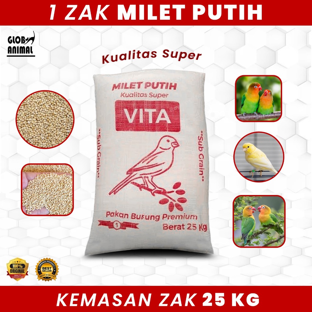 MILET PUTIH ZAK 25KG pakan burung lovebird kenari biji milet karung 25 kg (KUSUS INSTAN)