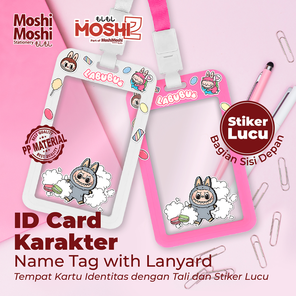 

ID Card Moshi Karakter NameTag Holder Tempat Kartu Identitas Akses Tali Lanyard Stiker Lucu
