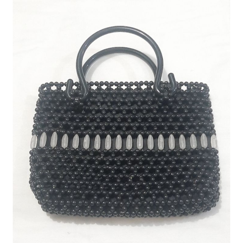 BEADS BAG TAS MUTE MANIK MANIK HITAM WITH INNER HANDMADE TAS KONDANGAN PRELOVED PL PRE❤