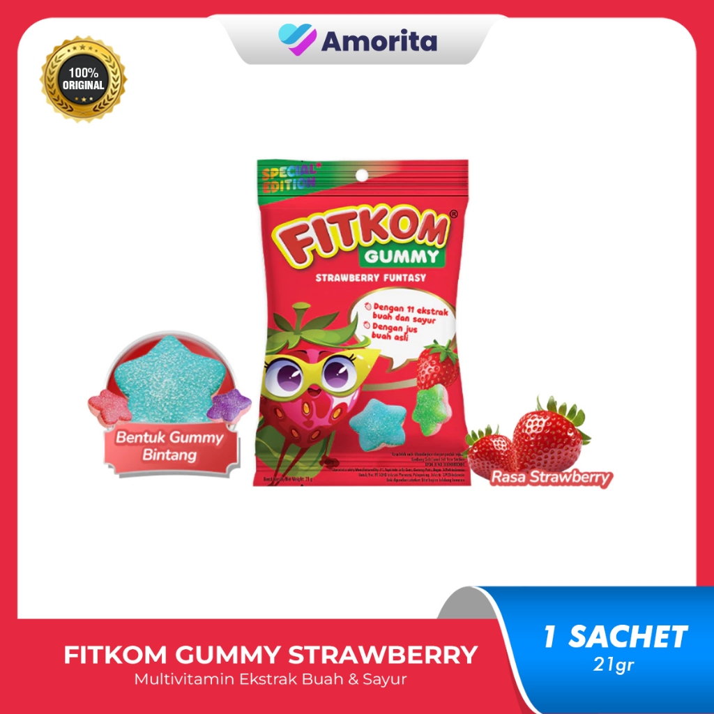 

Fitkom Gummy Special Edition 1 Sachet isi 7 Pcs - Rasa Strawberry Funtasy