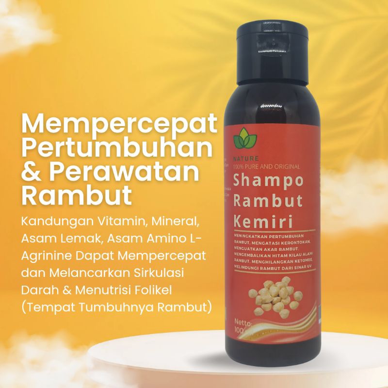 Nature Shampoo Kemiri Penumbuh Rambut Cepat Anti Ketombe dan Rontok Penghitam Rambut Uban