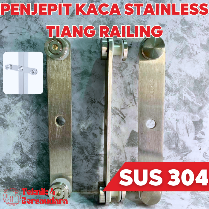 Jepitan Kaca Strip Double Railing Tangga Stainless SUS 304