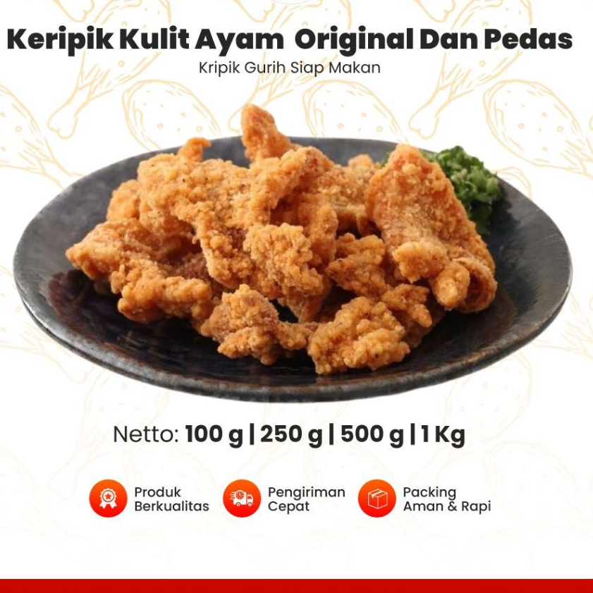 

(TERMURAH) Keripik Kulit Ayam Crispy 100Gr PREMIUM SEHAT TANPA LEMAK. Original Dan Pedas Daun Jeruk Cemilan Kripik Gurih Siap Makan