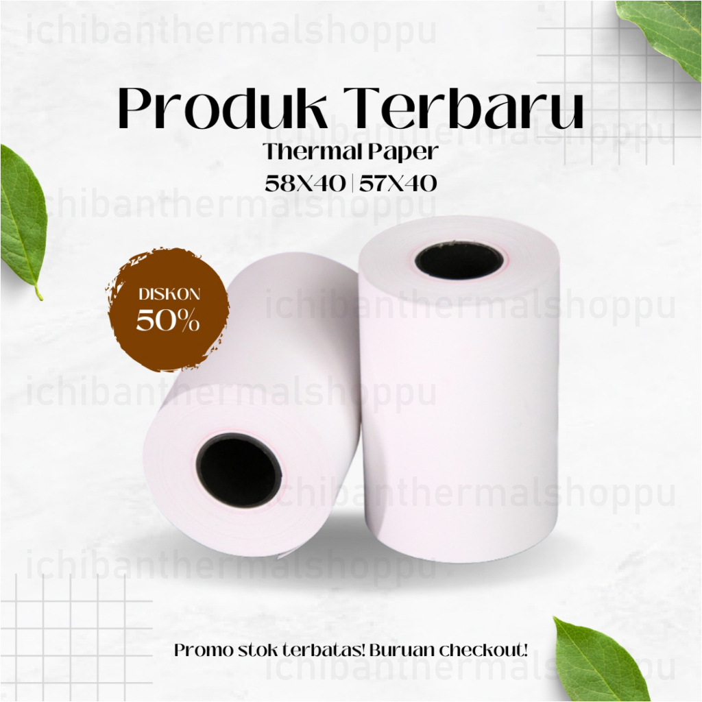 

KERTAS THERMAL STRUK KASIR / PPOB PAPER ROLL 58X40 / 57X40 TERMAL POS RECEIPT MINI PRINTER BLUETOOTH 58MM 58X40MM 57X40MM PANDA VSC EPPOS IWARE CORE