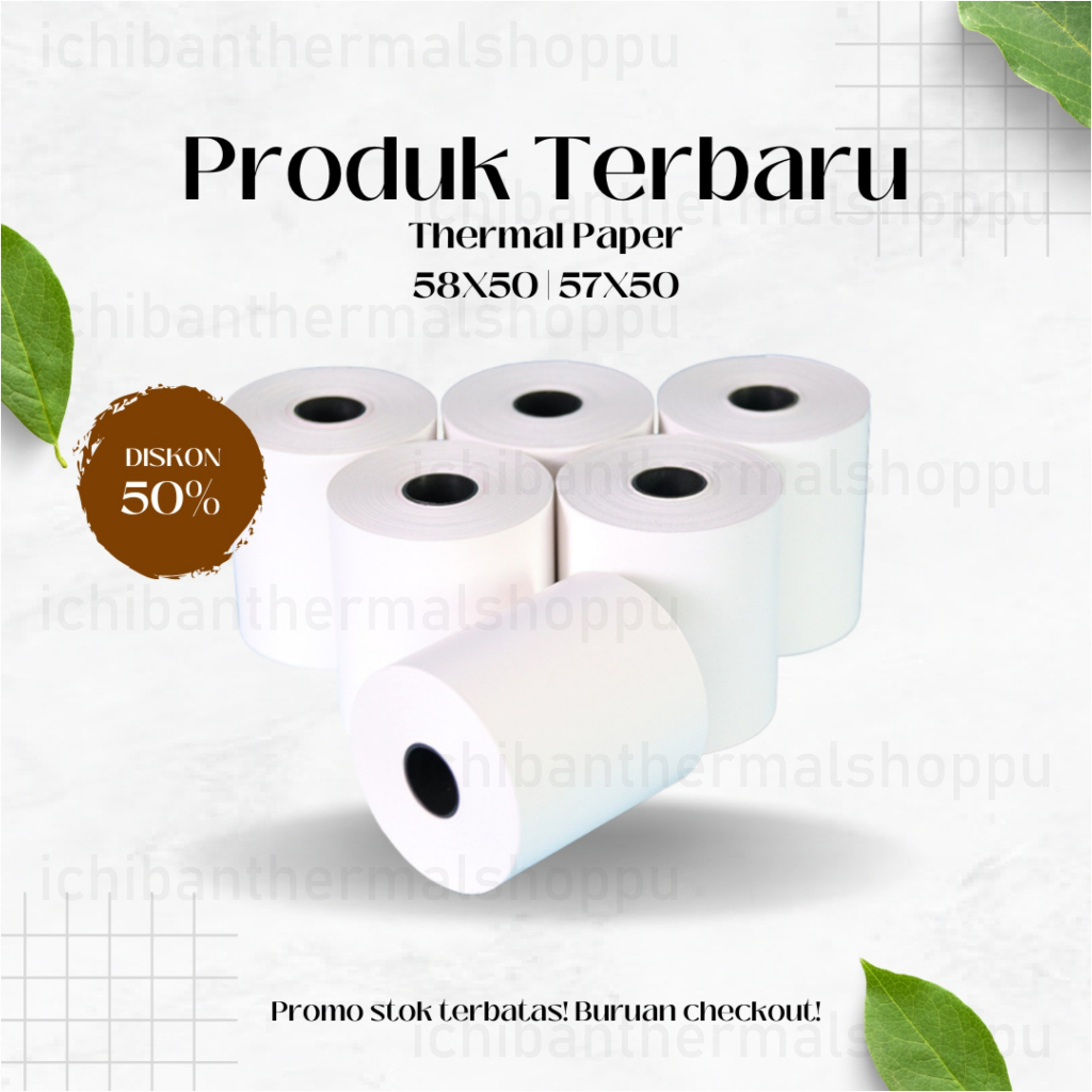 

KERTAS THERMAL STRUK KASIR PAPER ROLL 57X50 / 58X50 TERMAL POS RECEIPT MINI PRINTER BLUETOOTH 58MM MESIN CASH REGISTER 57X50MM 58X50MM