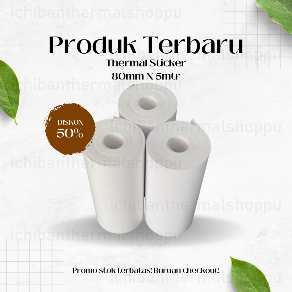 

KERTAS STIKER LABEL PRINTER THERMAL 80X30 80MM 80X5 METER CONTINUOUS 80X30MM 80 X 5 METER