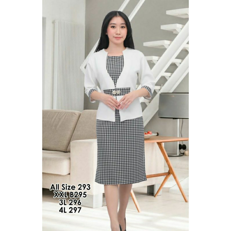 Dress Blazer Scuba Premium Kotak Hitam Putih 293