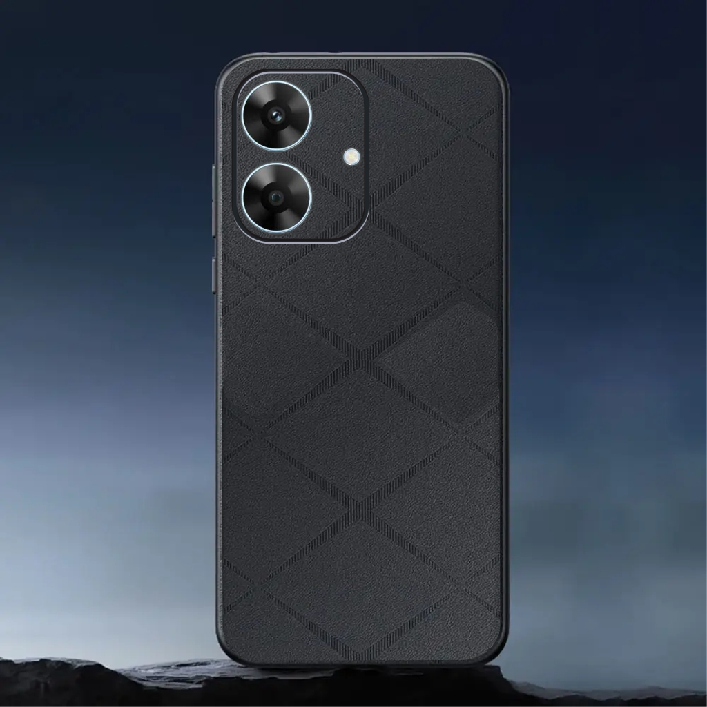 Casing Realme Note 60 Case Plain Leather Pola Kulit Dengan Tekstur Berlian