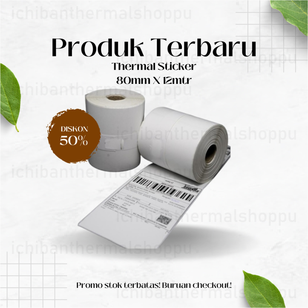

KERTAS STIKER LABEL PRINTER THERMAL 80X50 80MM 80X12 METER CONTINUOUS 80X50MM 80 X 12 METER