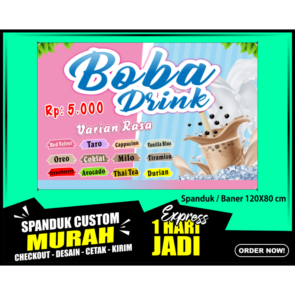 Banner BOBA DRINK, Spansuk BOBA DRINK, 120X80 cm, COD / Banner BOBA DRINK, Spansuk BOBA DRINK, 120X8