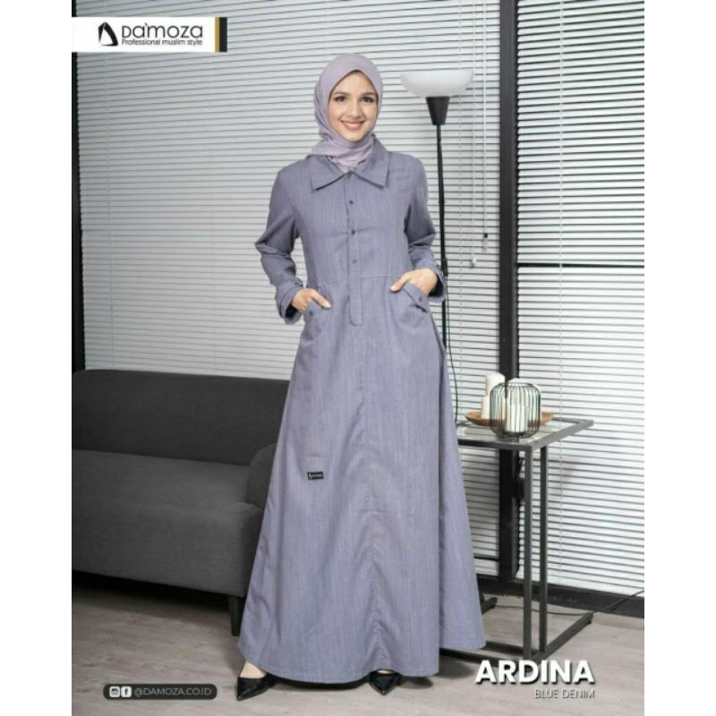 Damoza Ardina Blue Denim Baju Muslim Gamis Dress Casual Premium Terbaru 2025 Ori Lebaran Baju Kekini