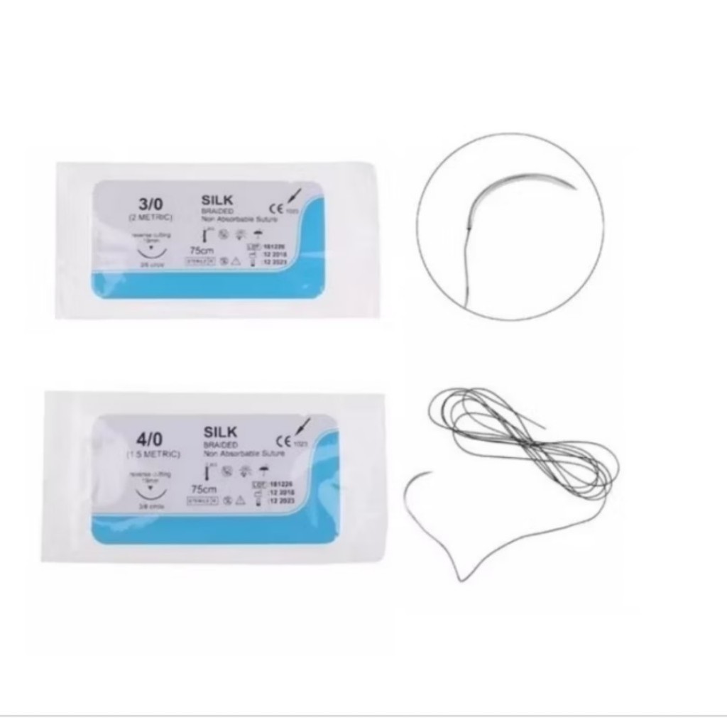 Dental Silk Braided Benang Suturing Jarum + Benang Steril