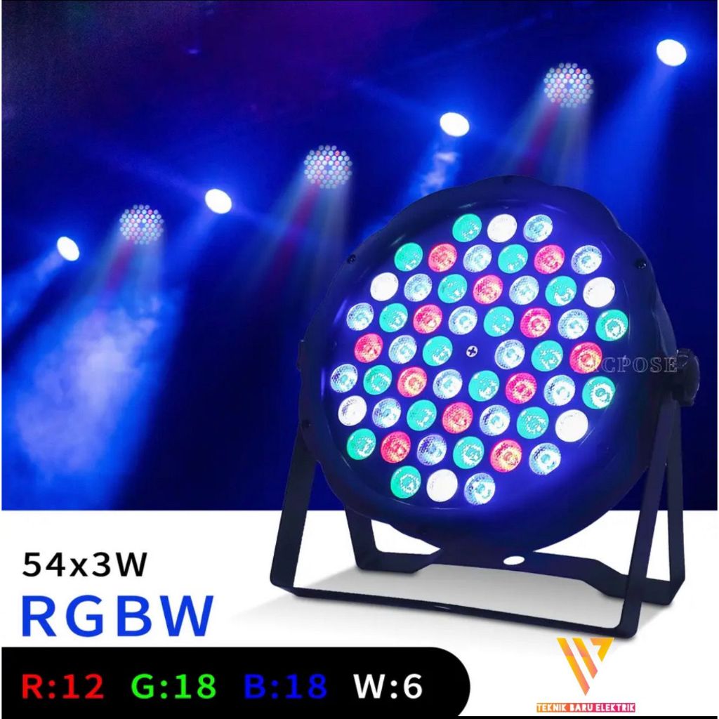 LAMPU PANGGUNG LED PAR 54 DMX SENSOR SUARA RGBW LAMPU SOROT TEMBAK DISCO WARNA WARNI