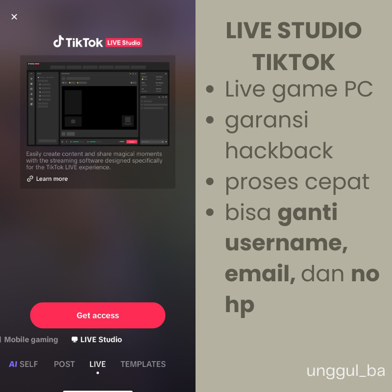 Akun TikTok Bisa Live Studio / Live PC / Live Game Hasil FYP