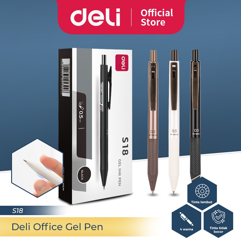 

Deli Pulpen Gel Office / Office Gel Pen 0.5 mm Retractable Pen Cetek Tinta Hitam 12 pcs S18-12PCS