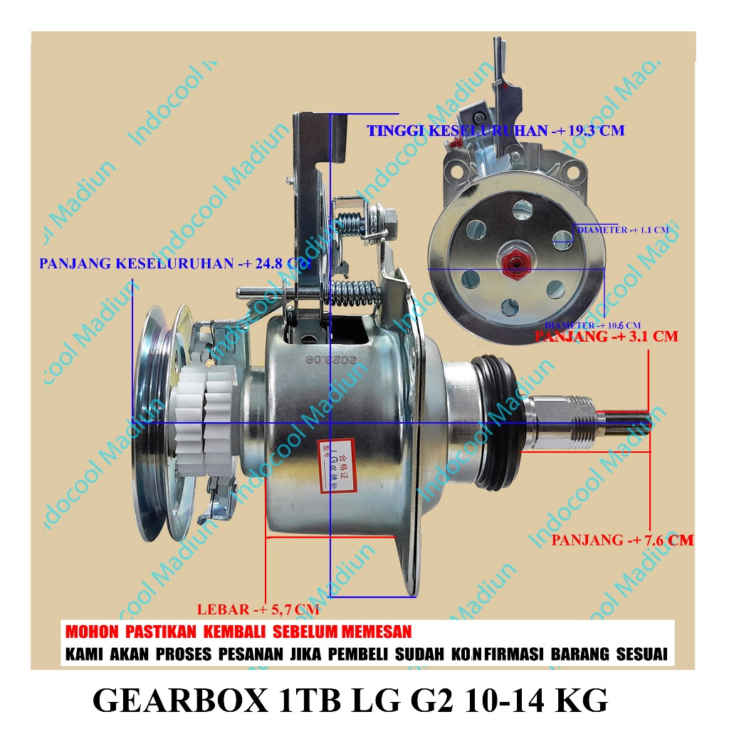 G1TLG10 GIRBOK / GEARBOX MESIN CUCI / GEARBOX 1 TABUNG LG GEAR 2 10-14 KG