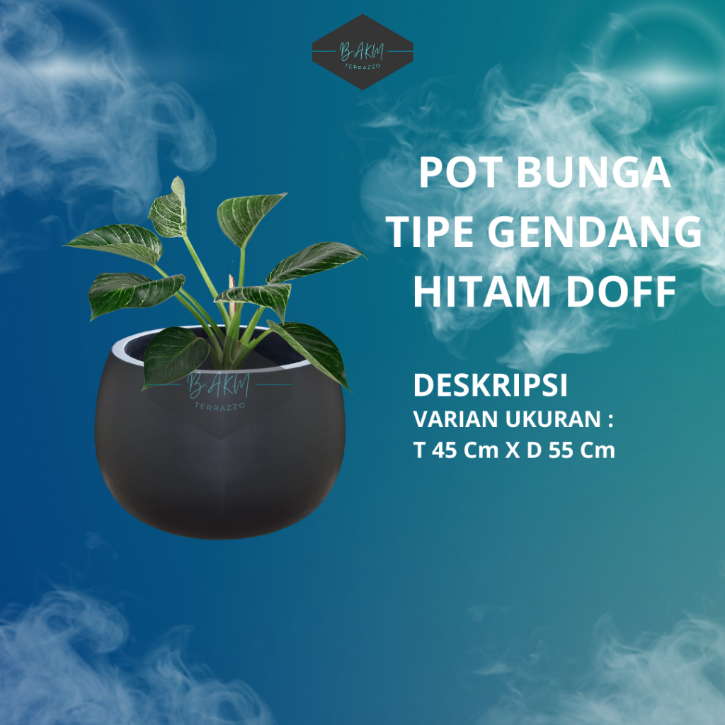 BAK AIR KAMAR MANDI | POT KERAMIK MARMER | TERASO POT MINIMALIS |POT BUNGA TIPE GENDANG HITAM GLOSSY