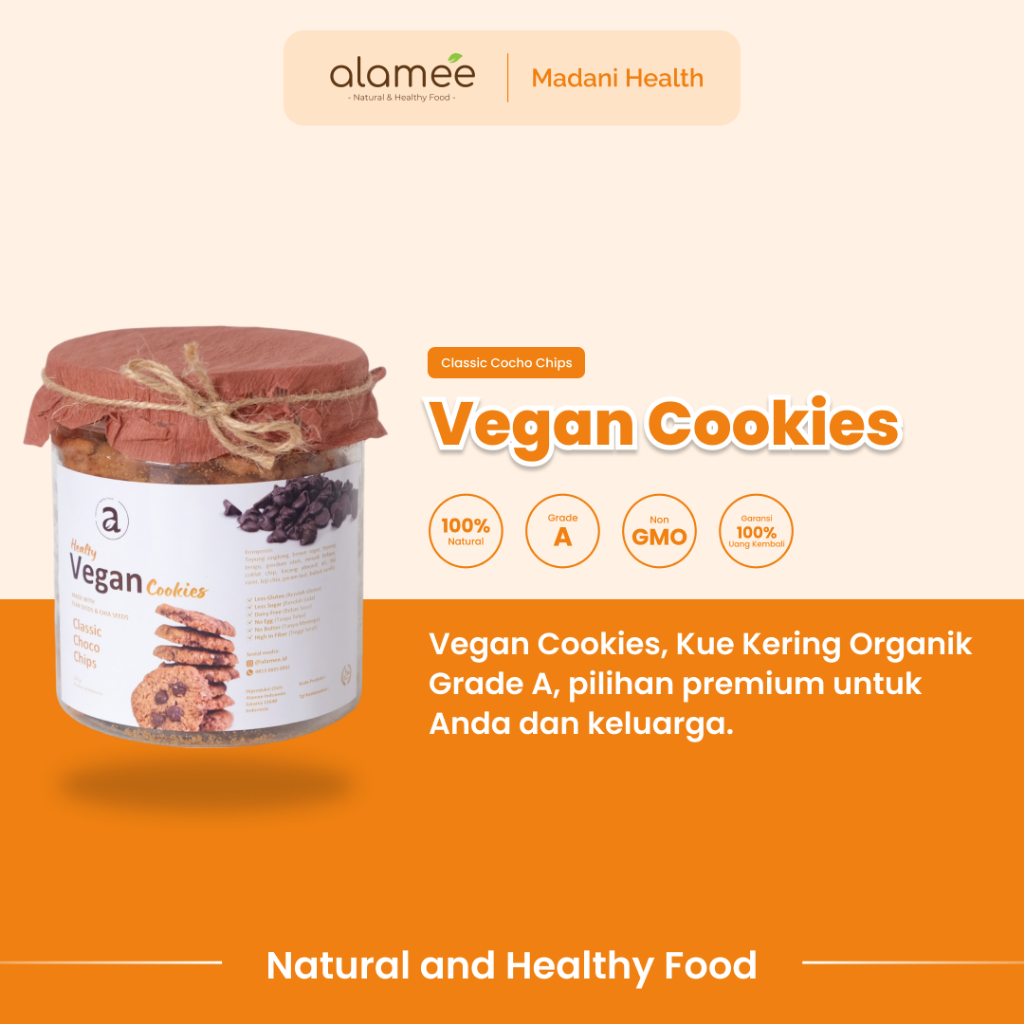 

ALAMEE Cookies Diet - Choco Chip Kue Kering Cemilan Sehat Healthy Vegan Snack Sehat Less Sugar 220gr