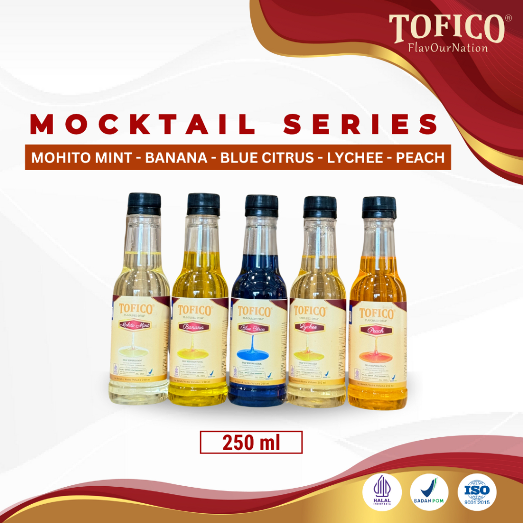 

Syrup Mocktail Series Tofico/ Mohito Mint/Banana/Blue Citrus/Lychee/Peach / 250 Ml/ Tofico Syrup Official