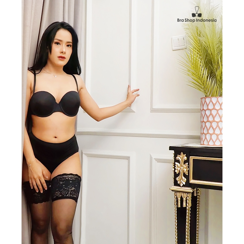 Bra Set Half Cup Plain Black