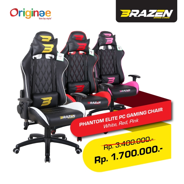 BraZen Phantom Elite PC Gaming Chair - Kursi Gaming Dengan Bantalan Lumbar yang Dapat Disesuaikan