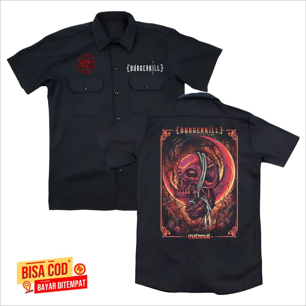 KEMEJA WORKSHIT pendek pria band metal BURGERKILL X MATERNAL original distro - WORKSHIT pendek METAL