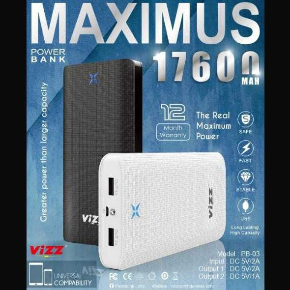 POWER BANK VIZZ MAXIMUS 17.600MAH DUAL PORT USB FAST CHARGING