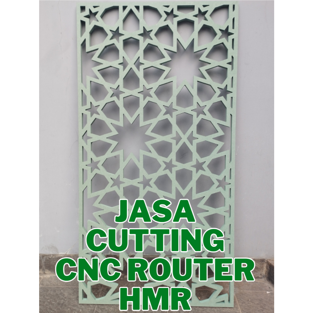 Jasa CNC Router Cutting HMR Board Lembaran MDF Hijau Wall Panel Ornamen Dinding Mushola Rumah