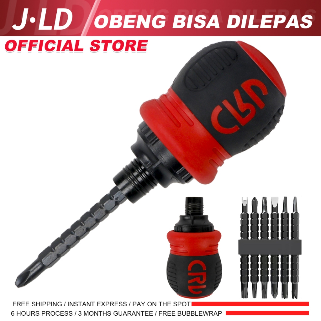 JLD 6Pcs Obeng bisa dilepas Plus+Minus+bintang+Segitiga+Magnet Obeng set Screwdriver Obeng Bolak Bal