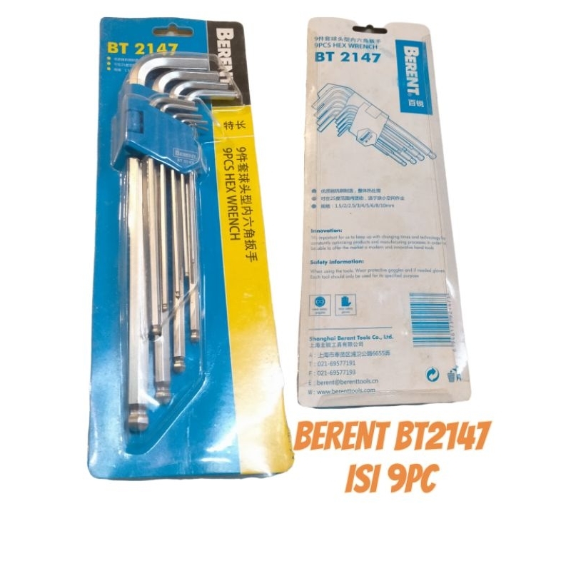 BERENT BT2147 KUNCI L BOLA END PANJANG 9PC/HEX WRENCH