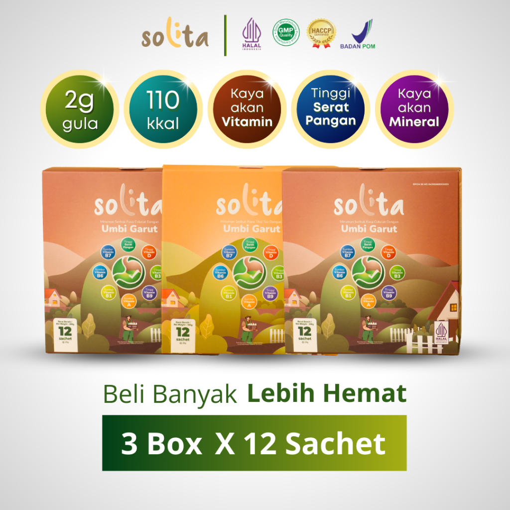 

SOLITA PAKET 3 BOX ISI 12 Minuman serbuk umbi garut ampuh atasi asam lambung, MAAG, GERD