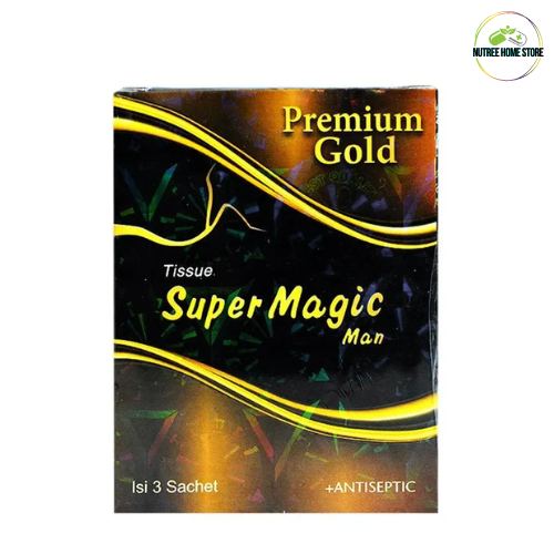 [Whispers] Tissue Super Magic Man Premium Gold 1 Box Isi 3 Sachet Tissu Antiseptic / Tissue Magic