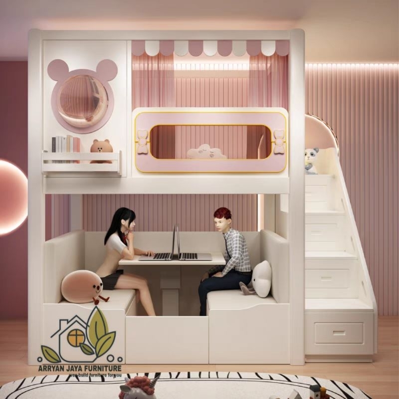 tempat tidur tingkat anak meja belajar