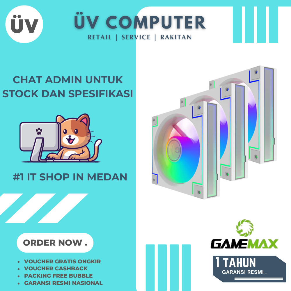 Fan Casing PC Komputer | Gamemax RD300 WH ARGB RGB | Fan 3in1 | 120mm 12 cm | 3 Pin 4 Pin | White Pu