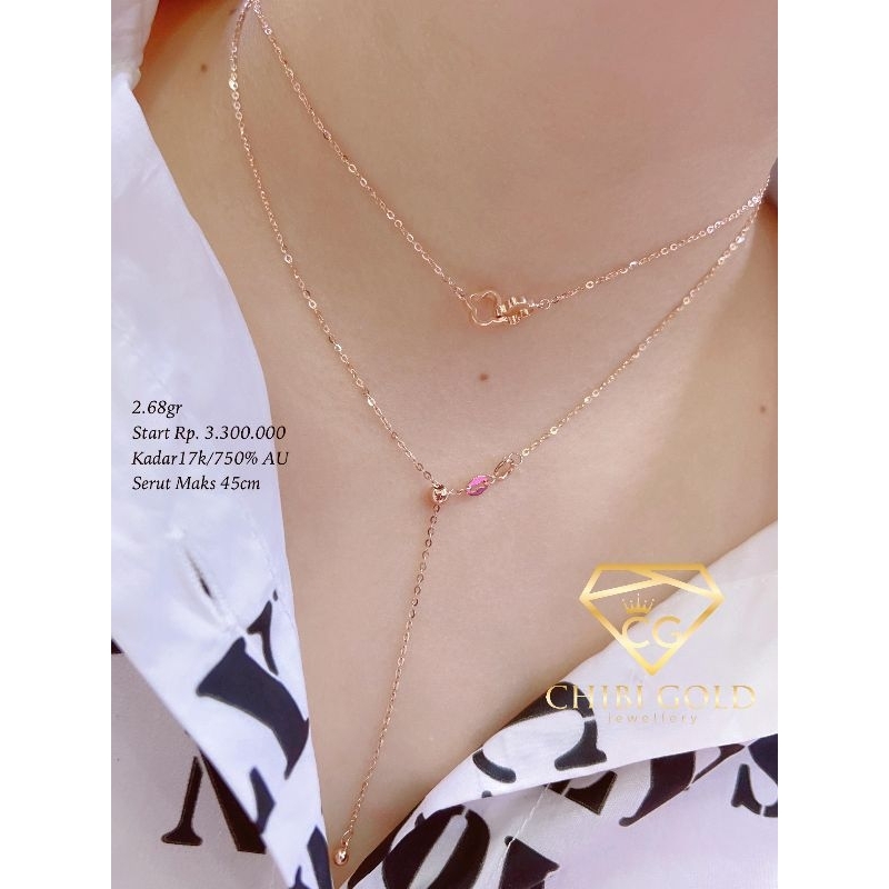 CHIBIGOLD -Kalung Love   Bunga emas italy AU  750 kadar 17k - CHIBI gold